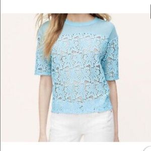 Ann Taylor Loft Mesh / Crochet / Floral blue top